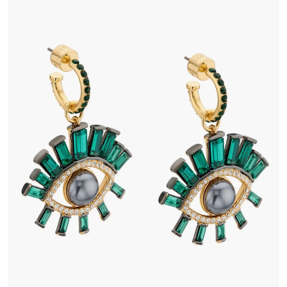 Kurt Geiger Green Eye Hoop Earrings - Picture 2 of 5